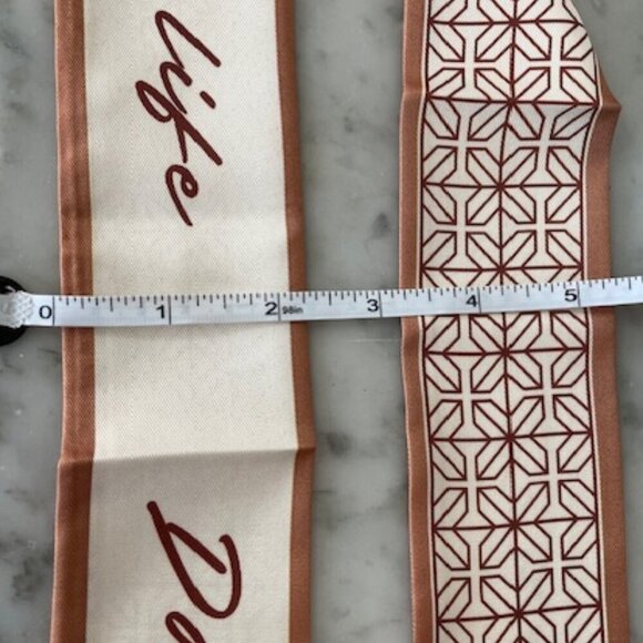 DOMAT LIFE Twilly Skinny Silky Khaki Tan Geo Print Scarf - Picture 8 of 9